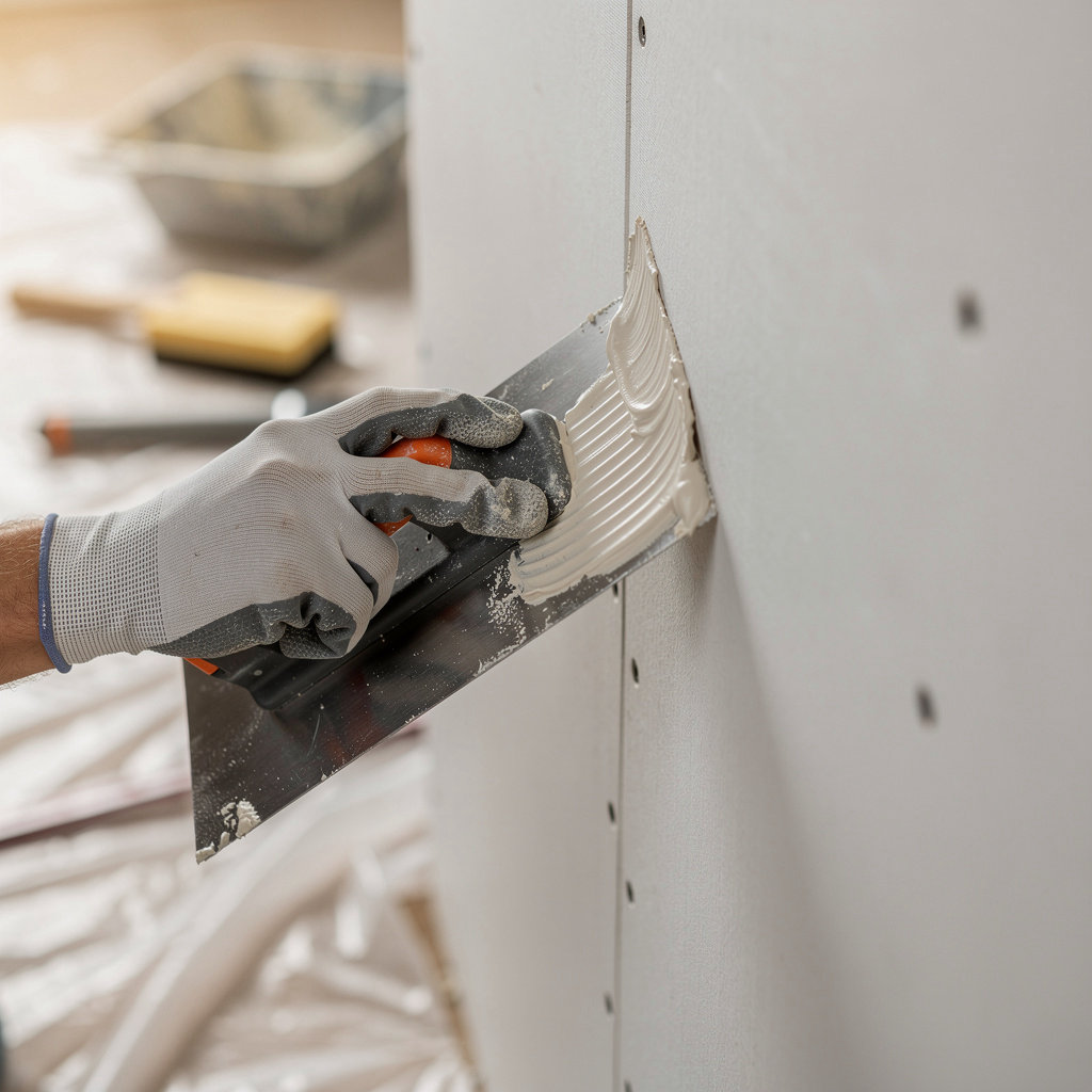 DRYWALL & RESTORATION expert installing smooth drywall in a Chula Vista home